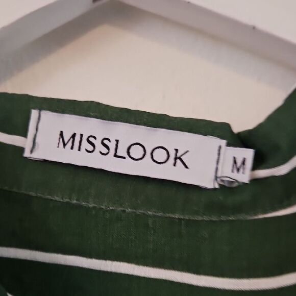 MISSLOOK Green and White Striped Button Down Shirt - Picture 2 of 6